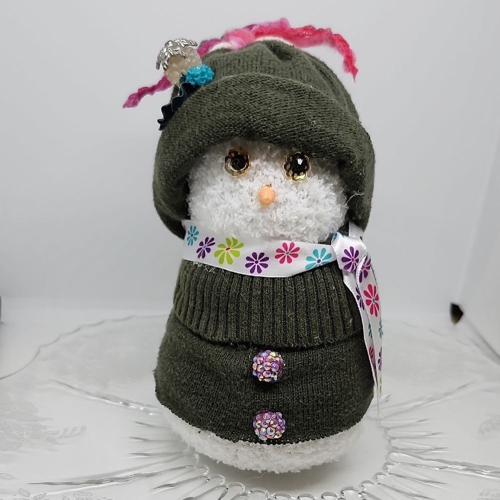 Festive Snowman Holiday Decor with Green Hat and Scarf